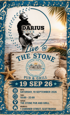 Darius live at the Stone Pub and Grill19 September poster.