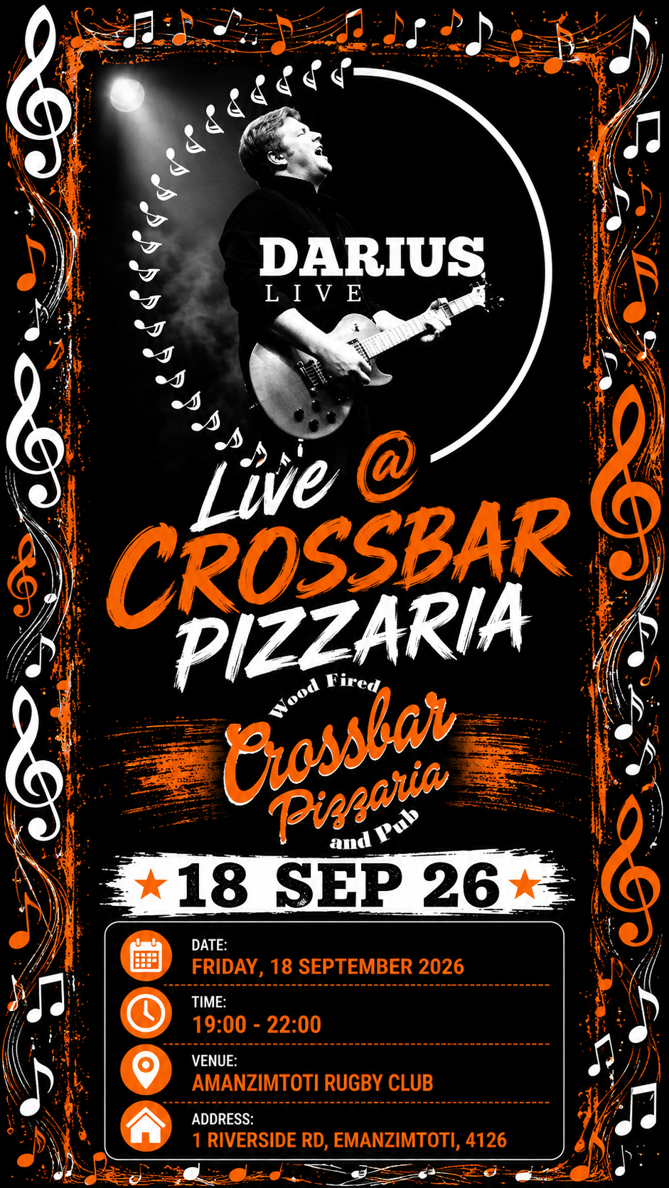 Darius live at Crossbar Pizzeria, 18 September, poster