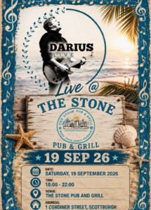Darius live at the Stone Pub and Grill19 September poster.