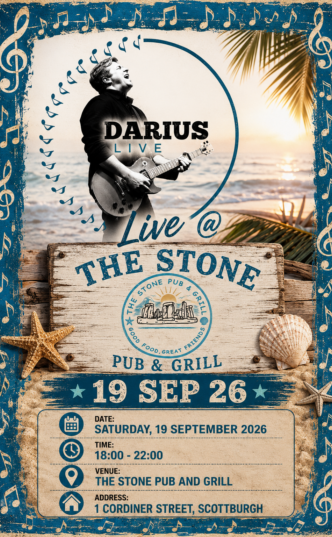 Darius live at the Stone Pub and Grill19 September poster.
